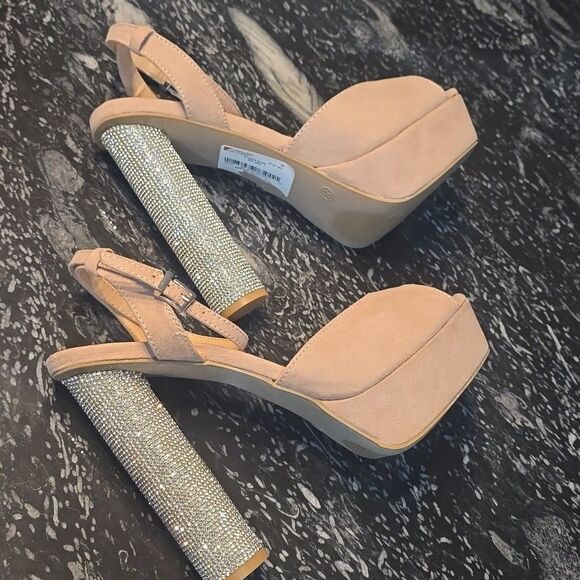 BRAND NEW KAMILA SUEDE PLATFORM RHINESTONE ANKLE STRAP HEELS SANDAL - Picture 11 of 15